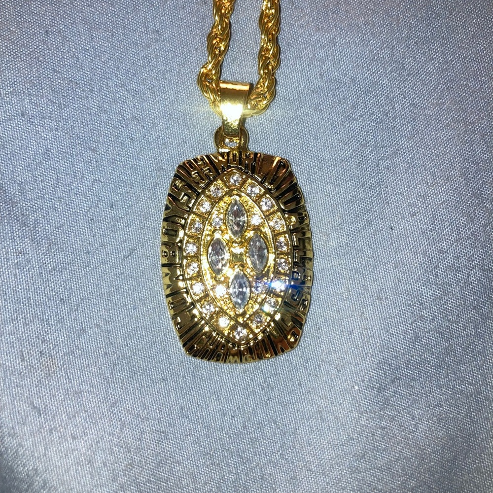 Dallas Cowboys Gold Crystal Marquise Pendant Necklace - Women's Fashion Jewelry